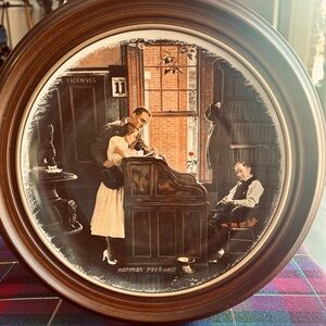 Gorham Norman Rockwell Classic “The Marriage License” plate with Brown Frame